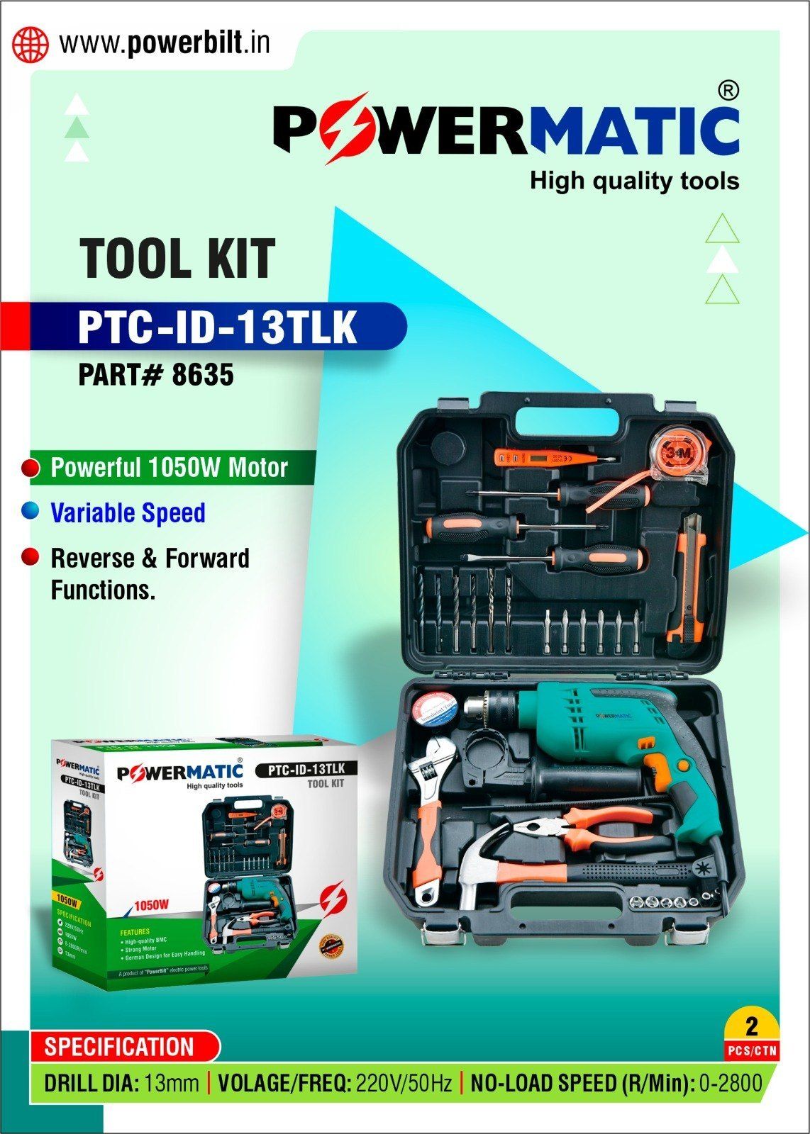 Powermatic Powermatic 13mm Toolkit Impact Drill PTC-ID-13TKL PTC-ID-13TKL